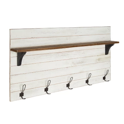46.1" X 26" Wall Shelf With 5 Hooks White/Brown - Uniek 5 46.1" X 26" Wall Shelf With 5 Hooks White/Brown - Uniek - Image 3