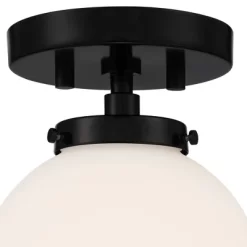 Possini Euro Design Jilly Modern Ceiling Light Semi Flush Mount Fixture 6 3/4" Wide Black White Glass Globe Shade For Bedroom Kitchen Living Room Home -Online Home Decoration GUEST e7739cd1 1446 4b29 b47b 9d636a1de018