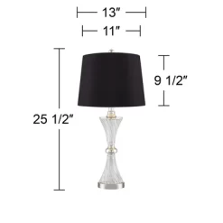 Regency Hill Luca Modern Table Lamps 25 1/2" High Set Of 2 Clear Glass With USB Charging Port Black Faux Silk Shade For Bedroom Living Room Home Desk -Online Home Decoration GUEST eb287bd2 b6f7 44a7 873c 6c672e8bb144