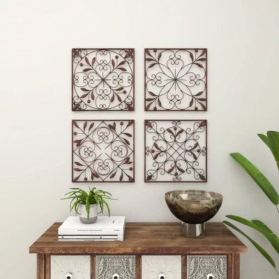 Rustic Metal Ornamental Wall Decor Set Of 4 Brown - Olivia & May 10 Rustic Metal Ornamental Wall Decor Set Of 4 Brown - Olivia & May - Image 8