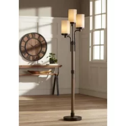Franklin Iron Works Astoria Rustic Farmhouse Floor Lamp 71" Tall Bronze Faux Wood 3 Light Tree Tea Alabaster Glass For Living Room Bedroom Office Home -Online Home Decoration GUEST eefa9d4f 238d 462b a2e1 59b856cff988