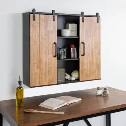 30" X 7.25" X 27.5" Samuels Decorative Wood And Metal Wall Cabinet Charcoal/Rustic Brown - Kate & Laurel All Things Decor -Online Home Decoration GUEST f3123feb 82bc 4fae b05c 891e4a0720b3