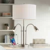 Possini Euro Design Wagner Modern Table Lamp 29 3/4" Tall Brushed Nickel With USB Charging Port And LED Gooseneck Lights White Shade For Living Room -Online Home Decoration GUEST f3e898d5 a88e 4e3a b4b5 7e0aeb8614ce