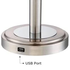 360 Lighting Camile Modern Table Lamps 25" High Set Of 2 Brushed Nickel With USB Charging Port Off White Drum Shade For Living Room Office House Desk -Online Home Decoration GUEST f436b9cc 0a81 48d9 8178 4c9b9dea41c3