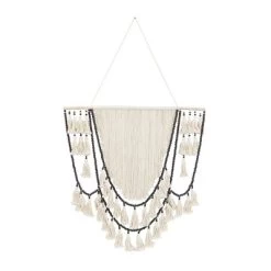 Cotton Macrame Weaved Intricately Wall Decor With Beaded Fringe Tassels - Olivia & May