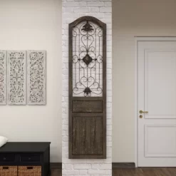 17" X 19" Wood Scroll Distressed Door Inspired Ornamental Wall Decor With Metal Wire Details Brown - Olivia & May -Online Home Decoration GUEST f5b81941 62f5 4a3a b9be ae5e2da4b9bf