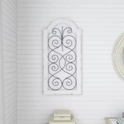 Vintage Wood Scroll Arched Window Inspired Wall Decor With Metal Scrollwork Relief White - Olivia & May -Online Home Decoration GUEST f7b84d04 6e8c 43b7 9229 7800c0ec61c1