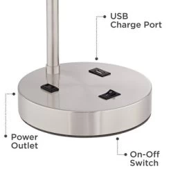 360 Lighting Colby Modern Desk Lamps 21" High Set Of 2 Brushed Nickel With USB And AC Power Outlet In Base White Linen Drum Shade For Bedroom Office -Online Home Decoration GUEST fcefd692 8378 4100 92a6 08acbdd4e52a