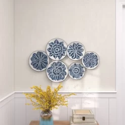 Metal Plate Wall Decor With Embossed Details Blue - Olivia & May 24 Metal Plate Wall Decor With Embossed Details Blue - Olivia & May -Online Home Decoration GUEST fdabc0b3 566f 4a87 a319 b41d1c0b2849