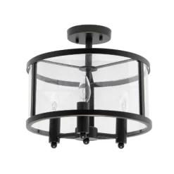 3-Light 13" Industrial Farmhouse Glass/Metallic Accented Semi-flushmount Ceiling Light - Lalia Home -Online Home Decoration GUEST fe148bb2 01ae 4527 afa3 ae13be47991e