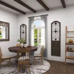 17" X 19" Wood Scroll Distressed Door Inspired Ornamental Wall Decor With Metal Wire Details Brown - Olivia & May -Online Home Decoration GUEST ffa10657 6905 4e81 89d5 3febb25eef30