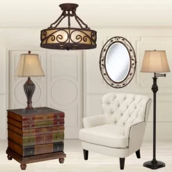 Regency Hill Traditional Table Lamp 28.5" Tall Carved Two Tone Brown Urn Shaped Beige Fabric Shade For Living Room Family Bedroom Bedside -Online Home Decoration GUEST ffcb9c64 4619 4482 b971 ba64a02eccfe
